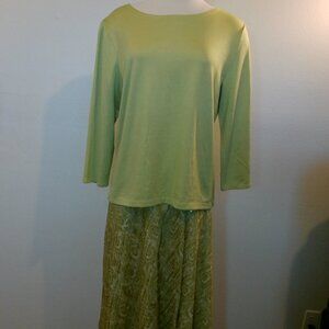 Linda Allard Ellen Tracy Top & Floral Knee Length A-Line Silk Skirt (F)